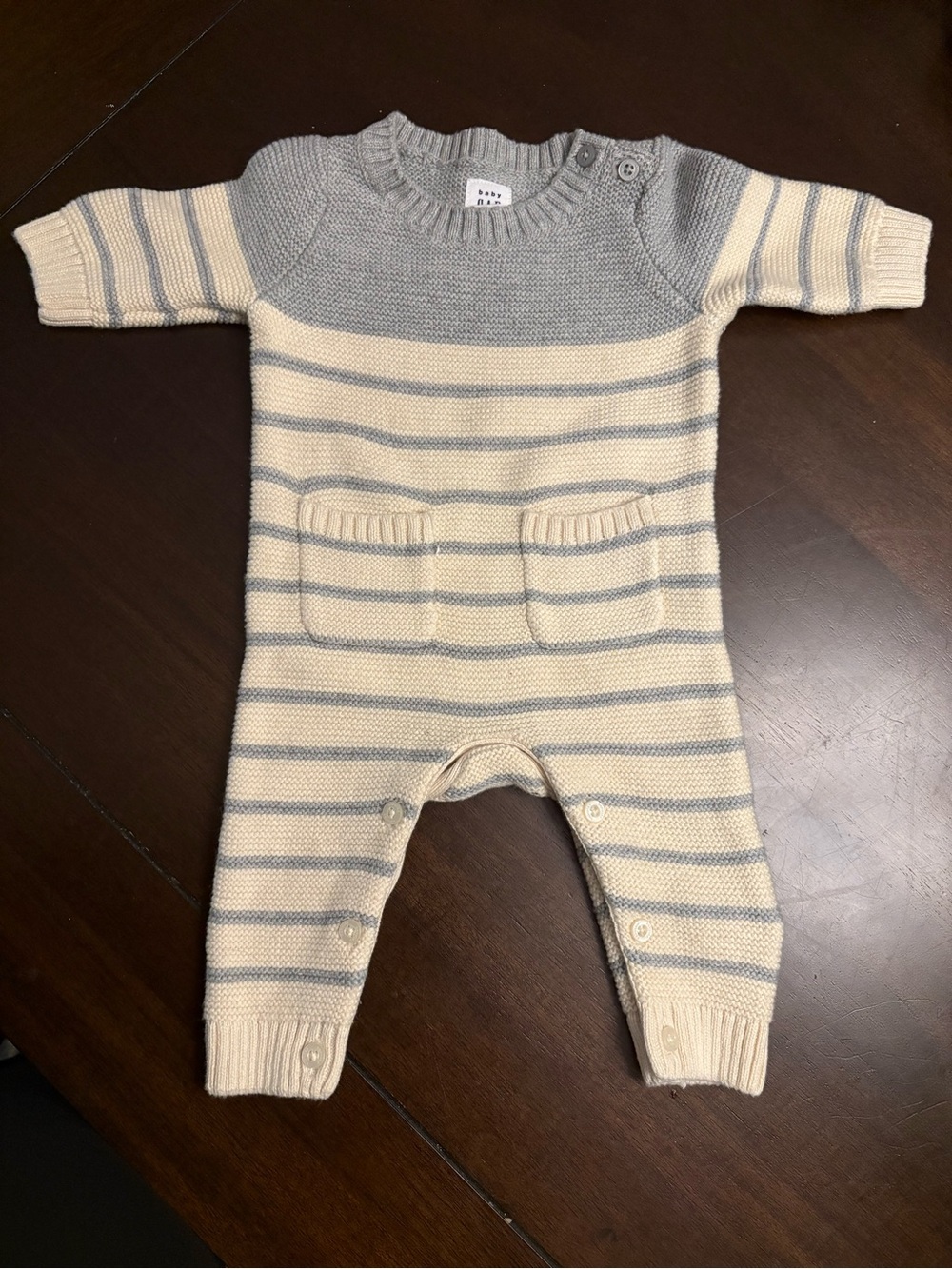 GAP Striped Knit One-Piece Romper - Gray & Cream
